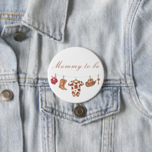 Chapa Redonda De 7 Cm Baby Shower de vaquero con acuarela - futura mamá
