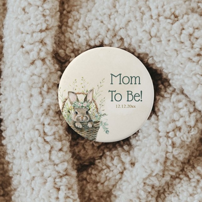 Chapa Redonda De 7 Cm Baby Shower Green Eucalyptus Bunny Rabbit (Subido por el creador)