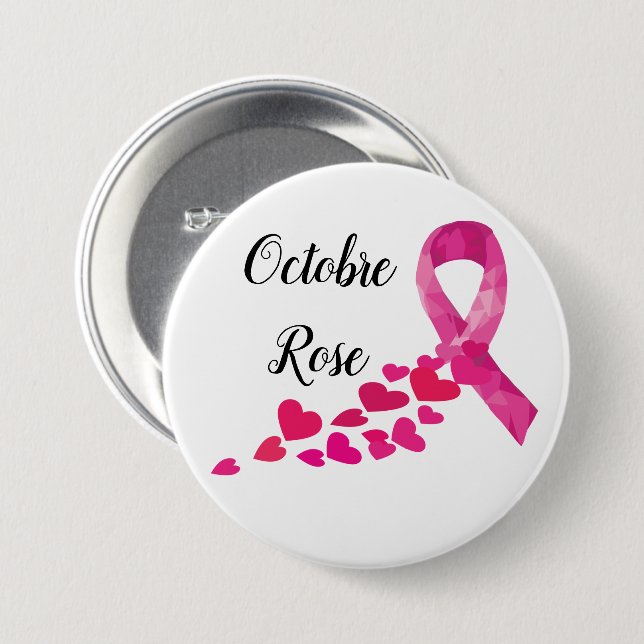 Chapa Redonda De 7 Cm Badge - Octobre Rose (Anverso y reverso)