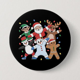 Chapa Redonda De 7 Cm Bailando Santa Elf y amigos