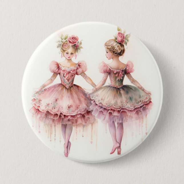 Chapa Redonda De 7 Cm Ballet Cascanueces, Rosas (Anverso)