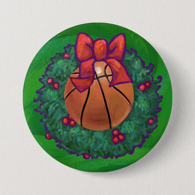 Chapa Redonda De 7 Cm Baloncesto en Wreath Navidades (Anverso)