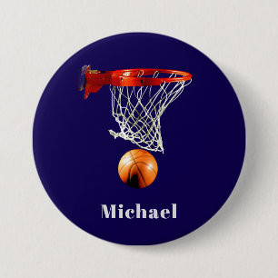 Chapa Redonda De 7 Cm Baloncesto Reemplaza con Tu Nombre