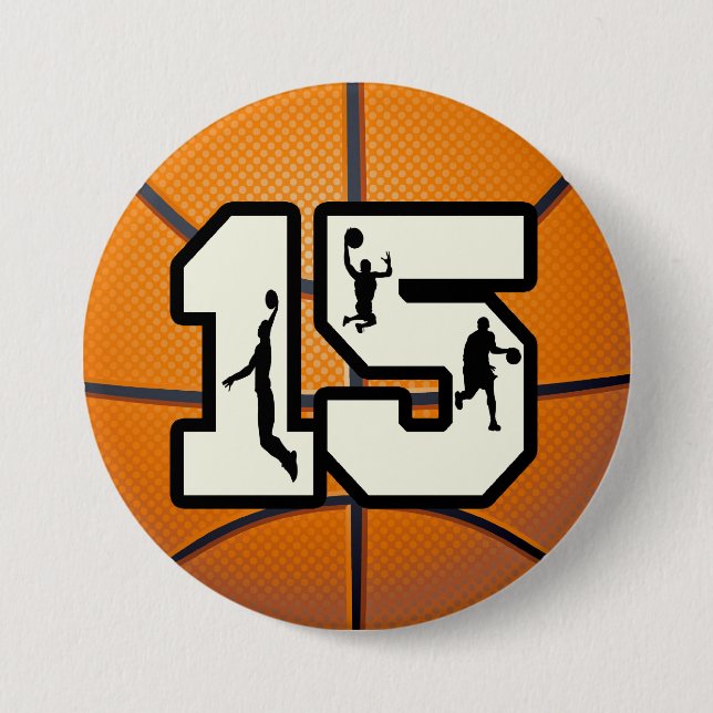 Chapa Redonda De 7 Cm Baloncesto y jugadores del número 15 (Anverso)