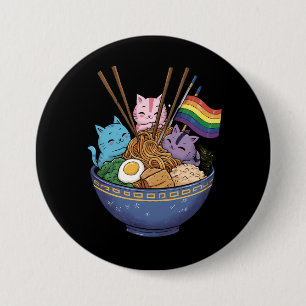Chapa Redonda De 7 Cm Bandera arcoiris gatos Ramen Anime Orgullo gay Mes