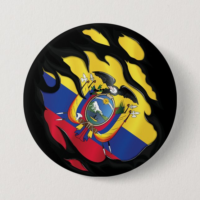 Chapa Redonda De 7 Cm Bandera arrancada de Ecuador (Anverso)