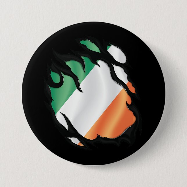 Chapa Redonda De 7 Cm Bandera arrancada de Irlanda (Anverso)