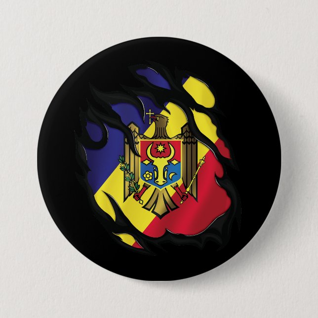 Chapa Redonda De 7 Cm Bandera arrancada de Moldavia (Anverso)