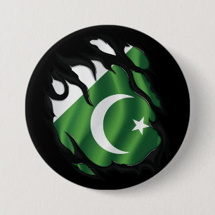 Chapa Redonda De 7 Cm Bandera arrancada de Pakistán