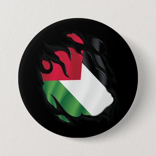 Chapa Redonda De 7 Cm Bandera arrancada de Palestina (Anverso)