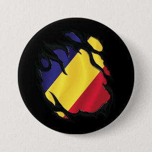 Chapa Redonda De 7 Cm Bandera arrancada de Rumania