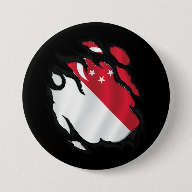 Chapa Redonda De 7 Cm Bandera arrancada de Singapur (Anverso)