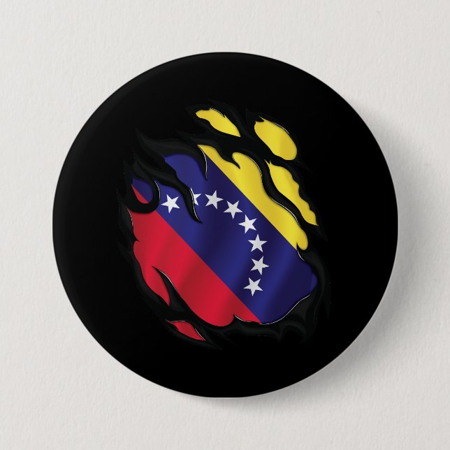 Chapa Redonda De 7 Cm Bandera arrancada de Venezuela (Anverso)