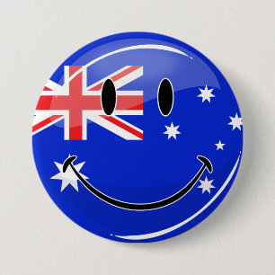 Chapa Redonda De 7 Cm Bandera australiana sonriente brillante