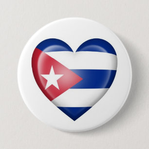 Chapa Redonda De 7 Cm Bandera cubana del corazón en blanco