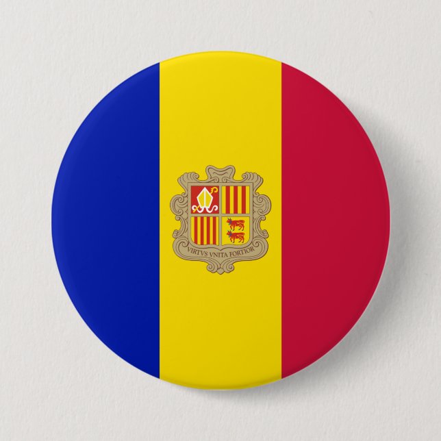 Chapa Redonda De 7 Cm Bandera de Andorra (Anverso)