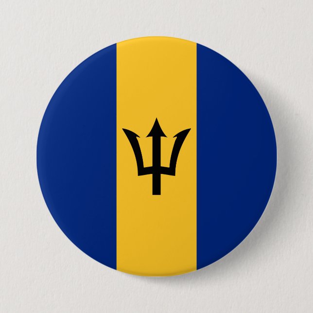 Chapa Redonda De 7 Cm Bandera de Barbados (Barbados) (Bajan) (Anverso)