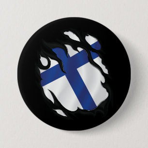 Chapa Redonda De 7 Cm Bandera de Finlandia Desgarrada