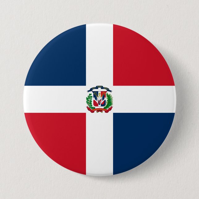 Chapa Redonda De 7 Cm Bandera de la República Dominicana (Anverso)