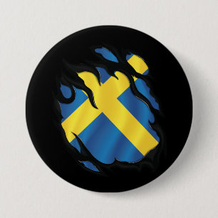 Chapa Redonda De 7 Cm Bandera de Suecia Desgarrada