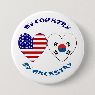 Chapa Redonda De 7 Cm Bandera del corazón de Corea del Sur EE. UU. Patri