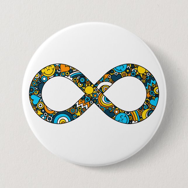 Chapa Redonda De 7 Cm Bandera del Orgullo Infinito Neurodiverso Doodle A (Anverso)