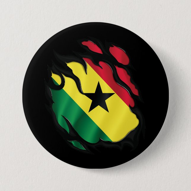 Chapa Redonda De 7 Cm Bandera desgarrada de Ghana (Anverso)