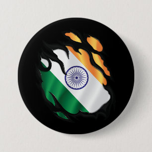 Chapa Redonda De 7 Cm Bandera desgarrada de la India