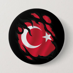 Chapa Redonda De 7 Cm Bandera Desgarrada de Turquía