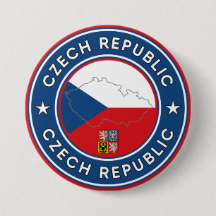 Chapa Redonda De 7 Cm Bandera, mapa y emblema de la República Checa