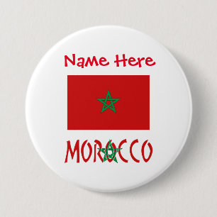 Chapa Redonda De 7 Cm Bandera marroquí Marruecos Roja Nombre Personaliza
