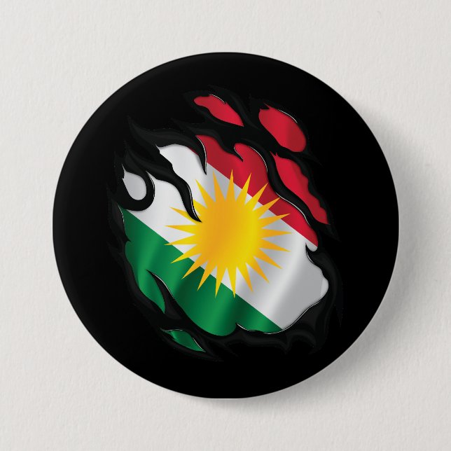 Chapa Redonda De 7 Cm Bandera robada de Kurdistán (Anverso)