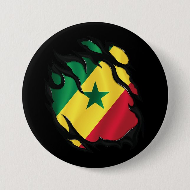Chapa Redonda De 7 Cm Bandera robada de Senegal (Anverso)