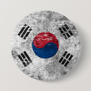 Chapa Redonda De 7 Cm Bandera surcoreana rascada y llevada
