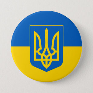 Chapa Redonda De 7 Cm Bandera ucraniana tridente de amarillo azul