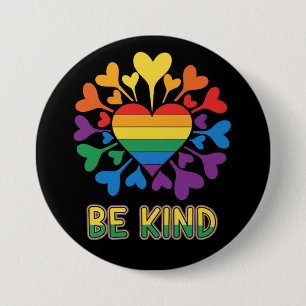 Chapa Redonda De 7 Cm Bandera vibrante del orgullo gay Be Kind Corazones