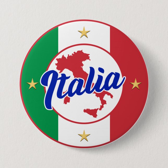 Chapa Redonda De 7 Cm Bandera y mapa de Italia (Anverso)