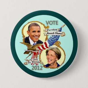 Chapa Redonda De 7 Cm Barack Obama y Elizabeth Warren 2012