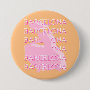 Chapa Redonda De 7 Cm Barcelona Travel Art, España, Naranja, Rosa