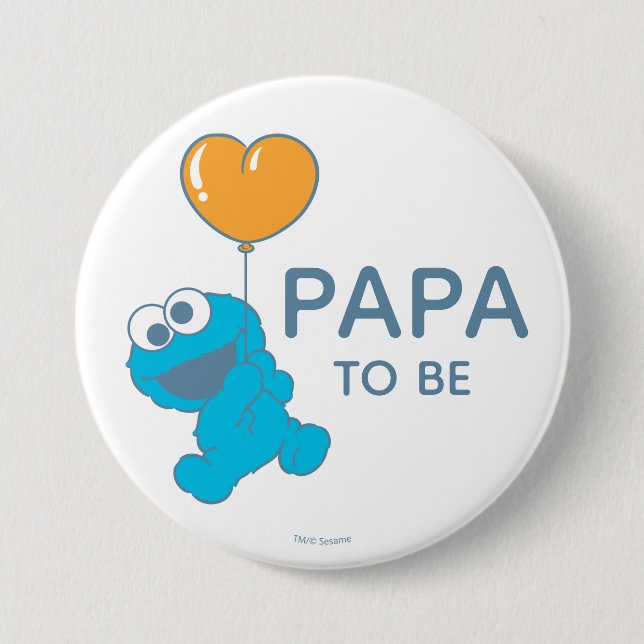 Chapa Redonda De 7 Cm Barrio Sésamo | Cookie Monster Baby Shower Papa (Anverso)
