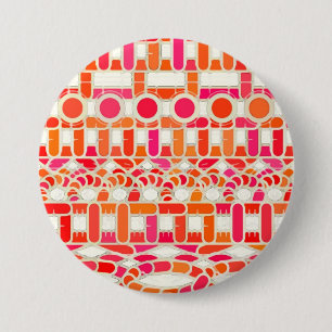 Chapa Redonda De 7 Cm Batik tribal - tonos naranja y rosa