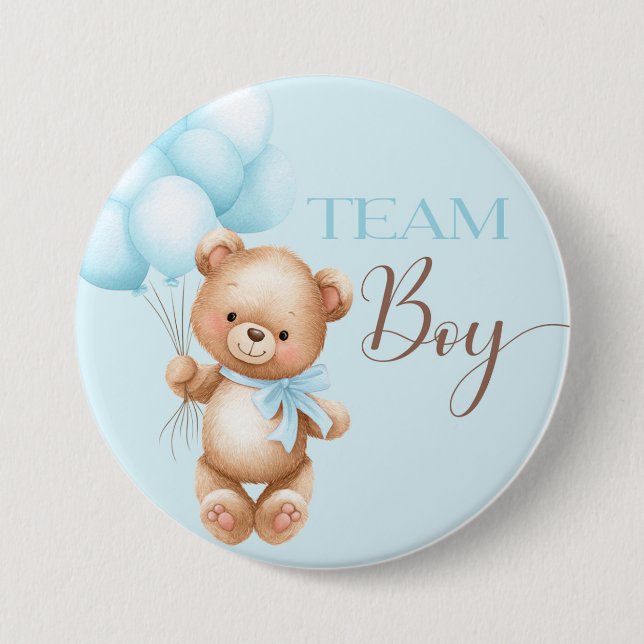 Chapa Redonda De 7 Cm Bear round pin for gender reveal team boy (Anverso)