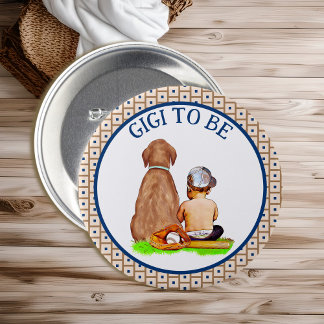 Chapa Redonda De 7 Cm Bebé y perro beisbol Baby Shower Gigi to Be