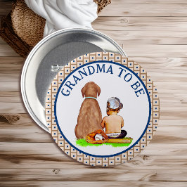 Chapa Redonda De 7 Cm Bebé y perro en el béisbol: la abuela Baby Shower 