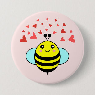 Chapa Redonda De 7 Cm Bee Happy Love Heart