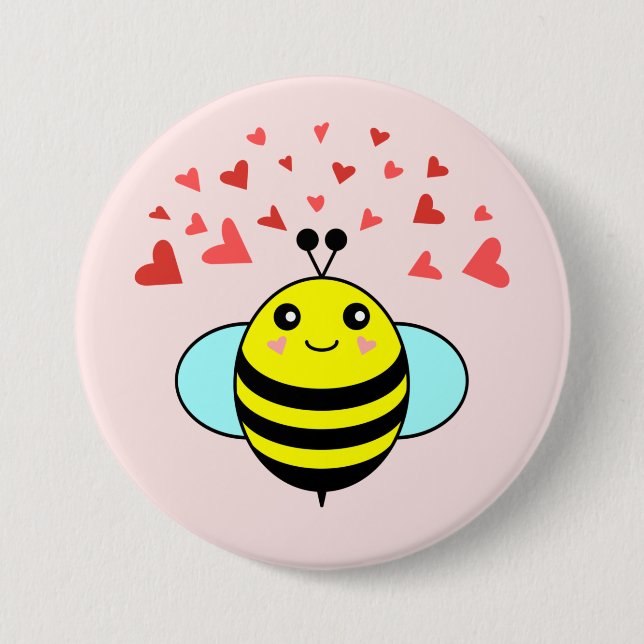 Chapa Redonda De 7 Cm Bee Happy Love Heart (Anverso)
