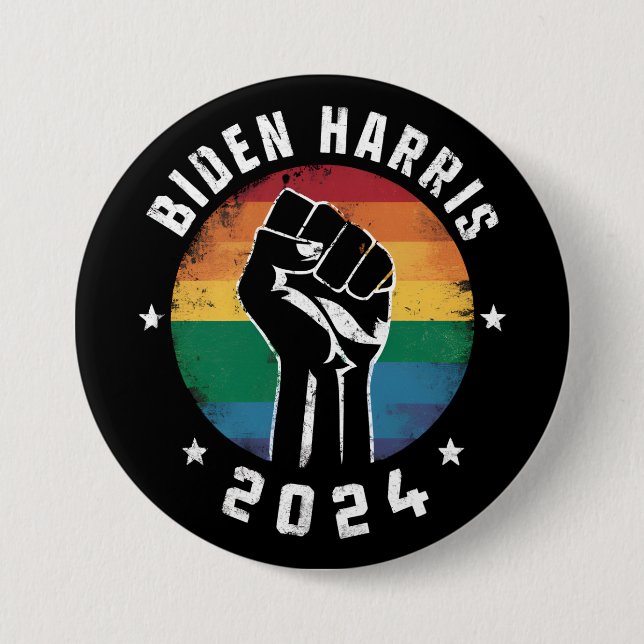 Chapa Redonda De 7 Cm Biden Harris 2024 Elección del Orgullo Gay Arcoiri (Anverso)