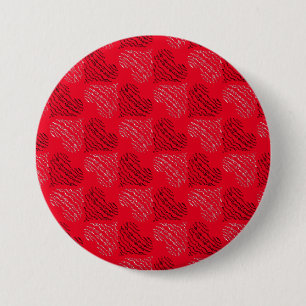 Chapa Redonda De 7 Cm Black and White Alternating Heart Lines on Red
