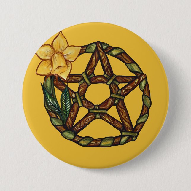 Chapa Redonda De 7 Cm Blessed Daffodil Pentacle Ostara Art (Anverso)