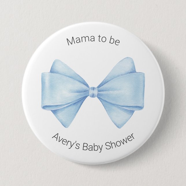 Chapa Redonda De 7 Cm Blue Bow Modern Boy Baby Shower (Anverso)